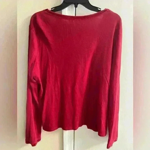 J Jill red velvet trimmed crewneck long sleeve basic tee. Large - Picture 3 of 6